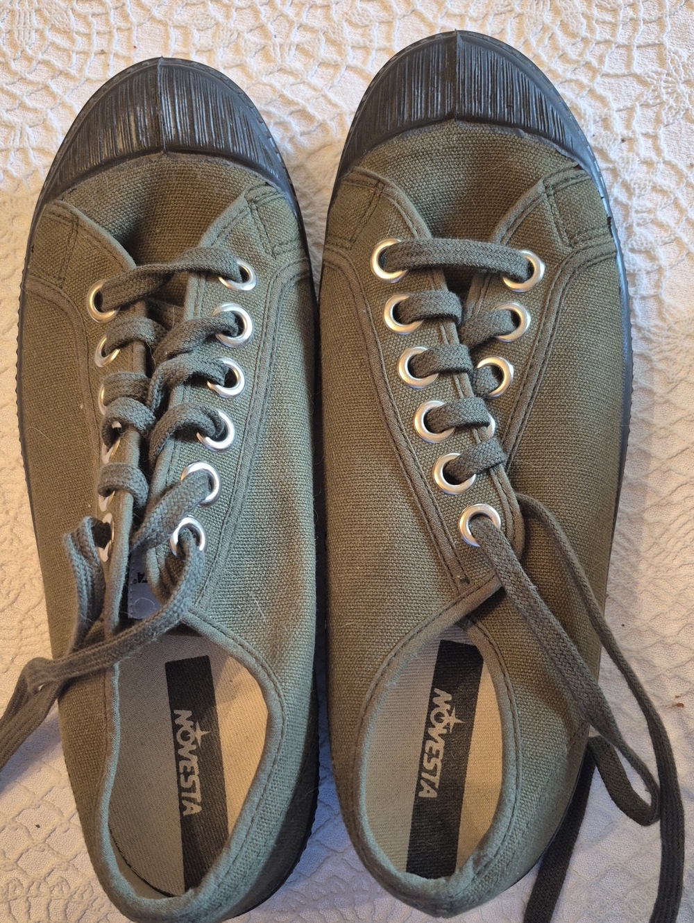 Novesta Olive Green Canvas Sneakers with Black Rubber Toe